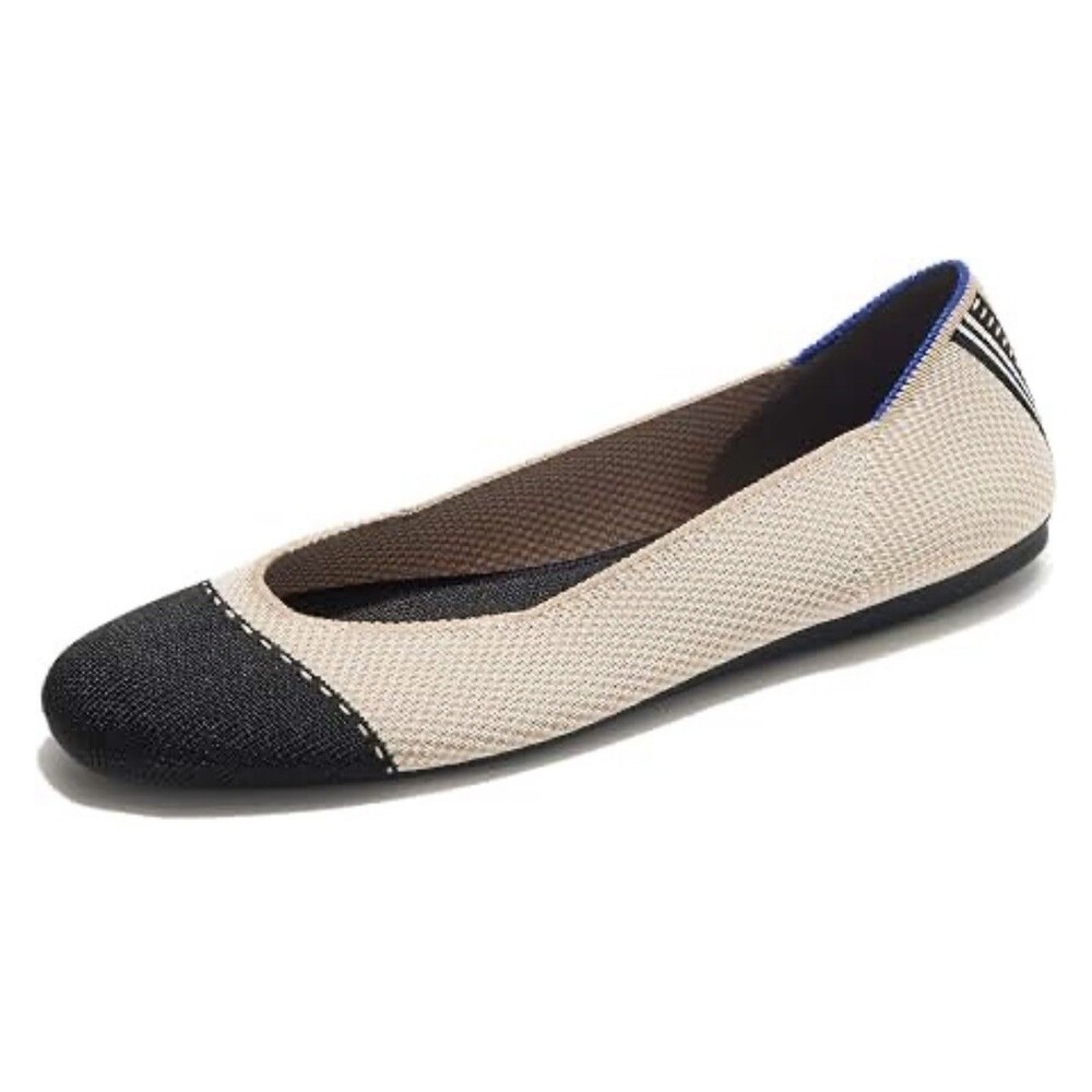 Rothy's Womens The Square Tuxedo Cream Black Knit Cap Toe Slip On Ballet 9.5